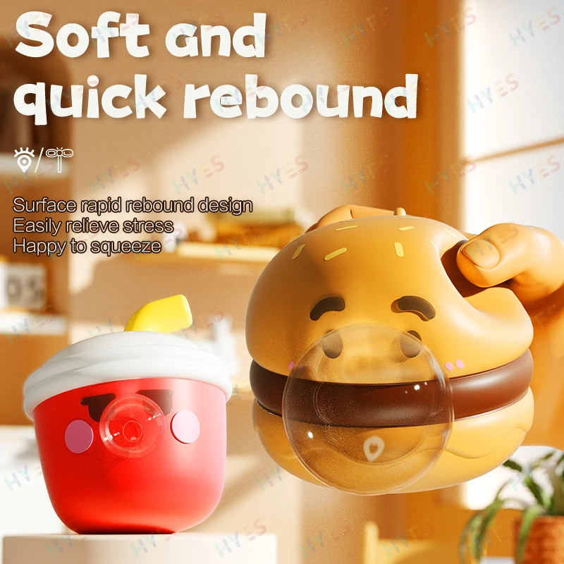 HYES Stress-relieving Toys Cartoon Food Pop Bubble Squeeze Toys Relieve Anxiety Spit  Bubbles Toy Gifts For Boy Girl Kids Adults