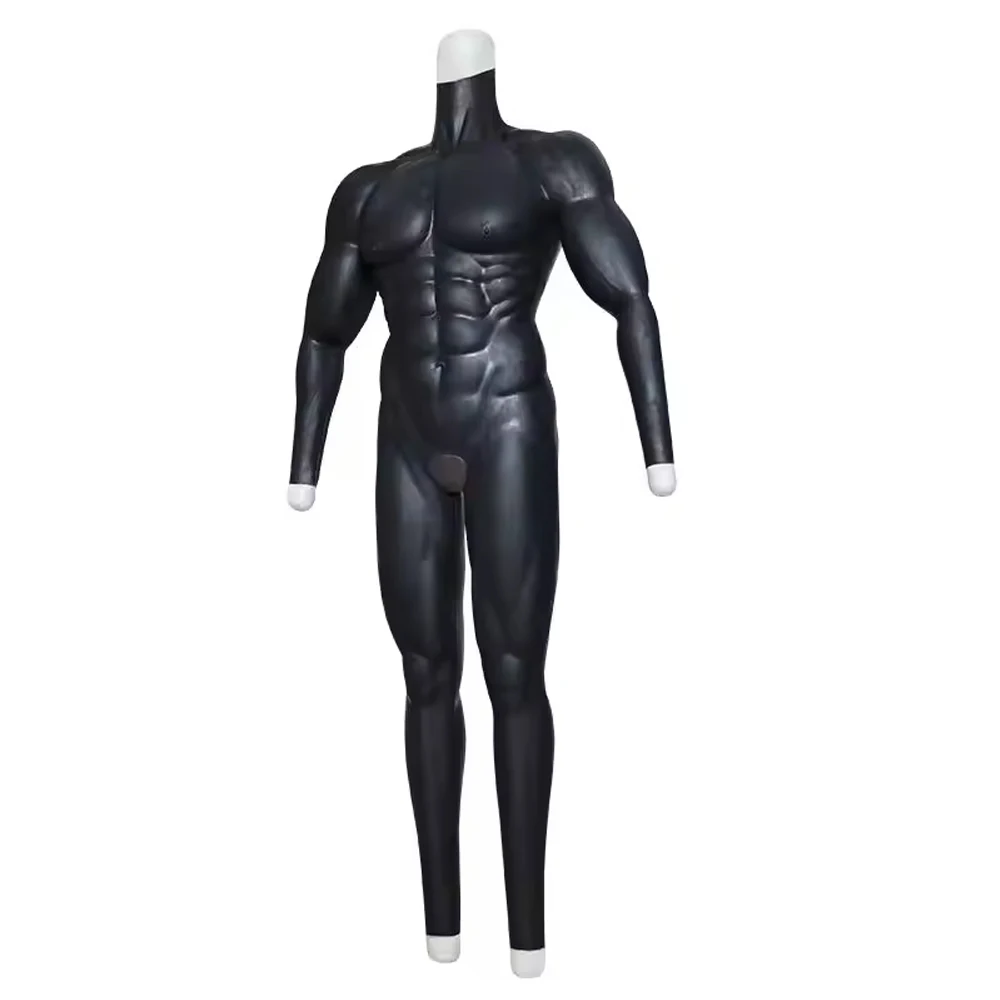 Black Color Muscle Bodysuit Silicone Male Fake Chest Artificial Simulation Muscles Crossdressing Clothes Full Body Suit Cosplay