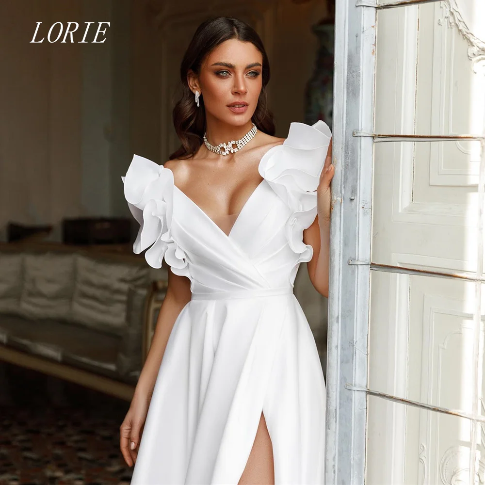 LORIE-vestido de novia de lujo con cordones, línea A, cuello en V, vestidos de novia de limo lateral, personalizado, 2026