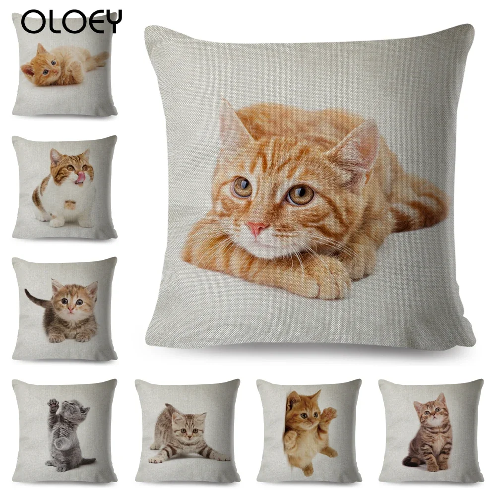 

Cute Cat Pillowcase for Home Sofa Children Room Decor Lovely Pet Animal Print Cojines Cushion Cover Linen Pillow Case 45x45cm