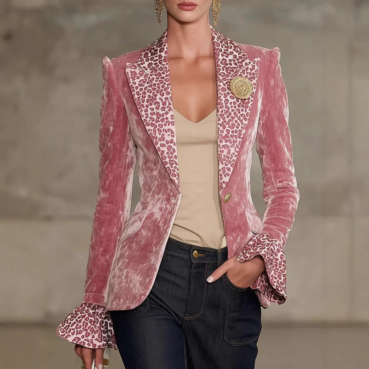 

2026 Women's Spring and Autumn New Style Fashionable and Comfortable Jacket Suit Long Sleeve Lapel Printed Top Small Suit Women