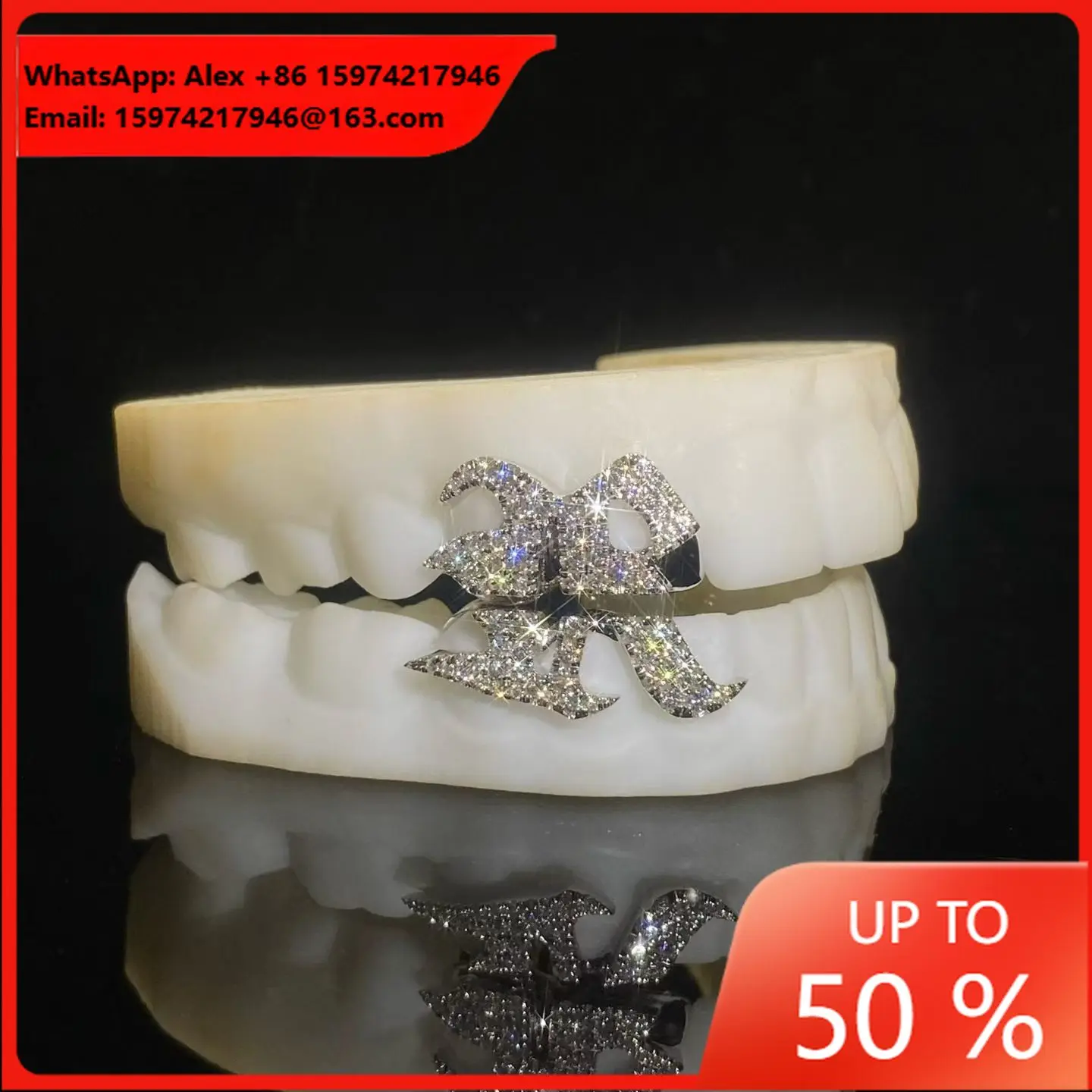 Gothic Letter R Full Diamond Grill Top 2 Bottom 3 European And American Cross-border Hot-selling Grillz