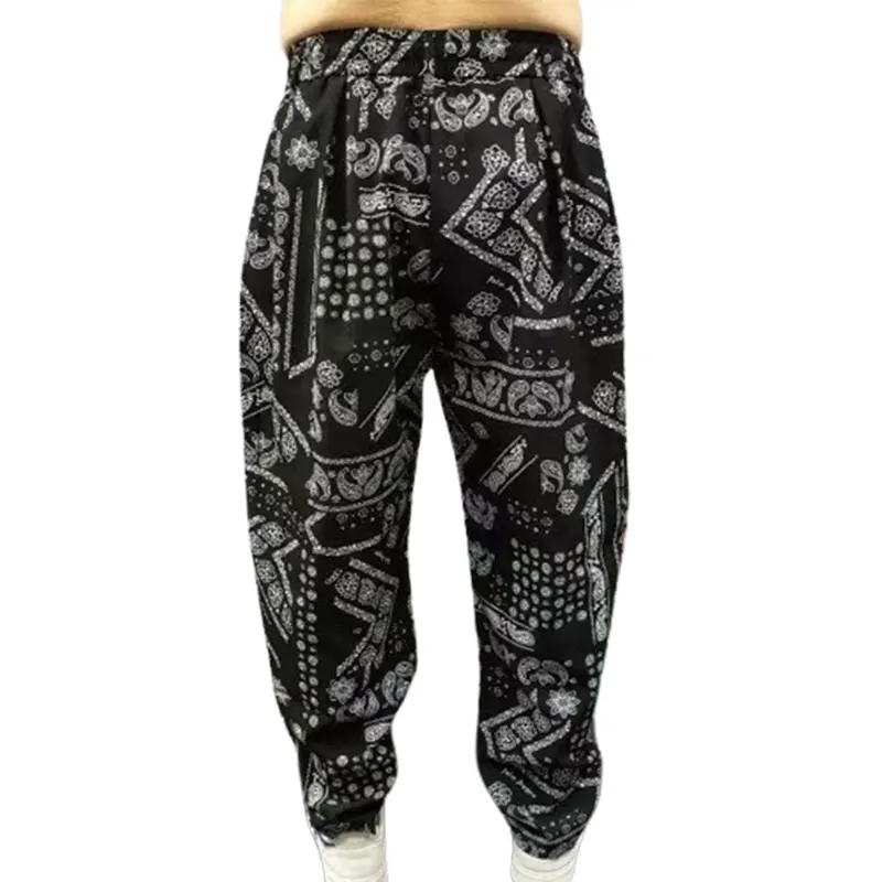 Summer Elegant Fashion Harajuku Slim Fit Male Clothes Loose Casual Sport All Match Harem Pants Printed Pockets Wide Leg Pants