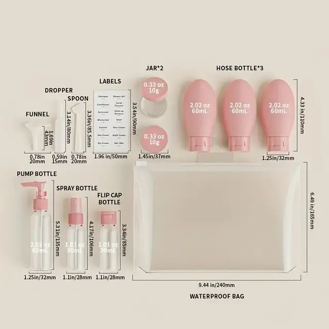 11pcs Travel Bottles Set With Storage Bag Travel Size Empty Liquid Cream Lotion Containers Fine Mist Spray Bottle Squeeze Tubes 6 11pcs Travel Bottles Set With Storage Bag Travel Size Empty Liquid Cream Lotion Containers Fine Mist Spray Bottle Squeeze Tubes 6