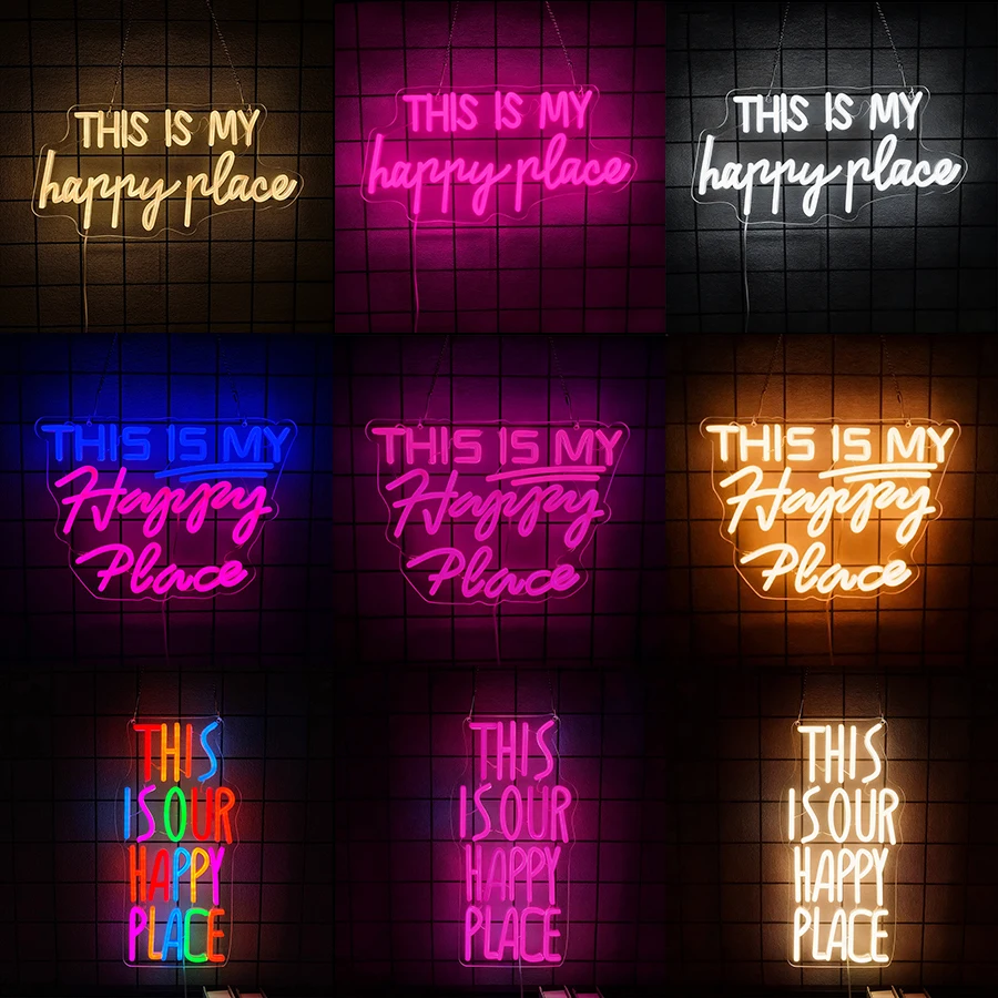 This Is My Happy Place Neon Sign for Wall Decor LED Lights Signs for Teen Girl Bedroom Decor Birthday Party Bar Christmas Gifts