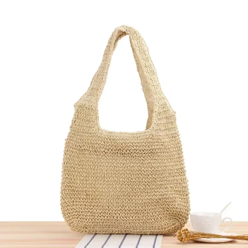 MW6 Retro Sommer handgewebte Rattan Handtaschen gestrickte Umhängetasche weibliche Tote Boho Reise Geldbörse Taschen