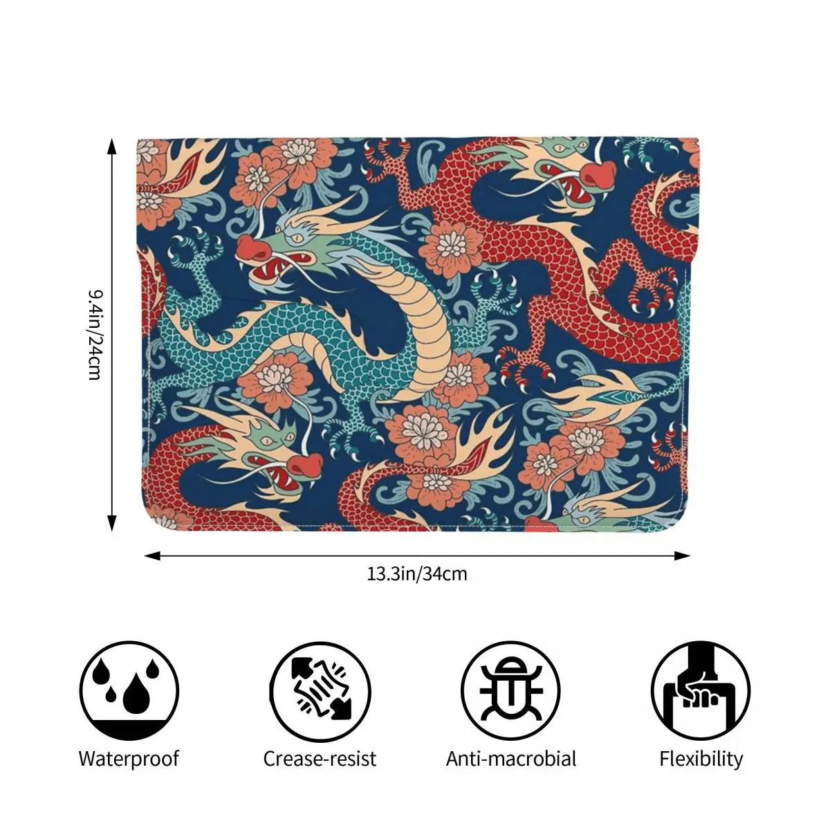 Chinese Dragon PU Leather Horizontal Laptop Sleeve Shockproof Soft Lining Notebook Case 13 Inch