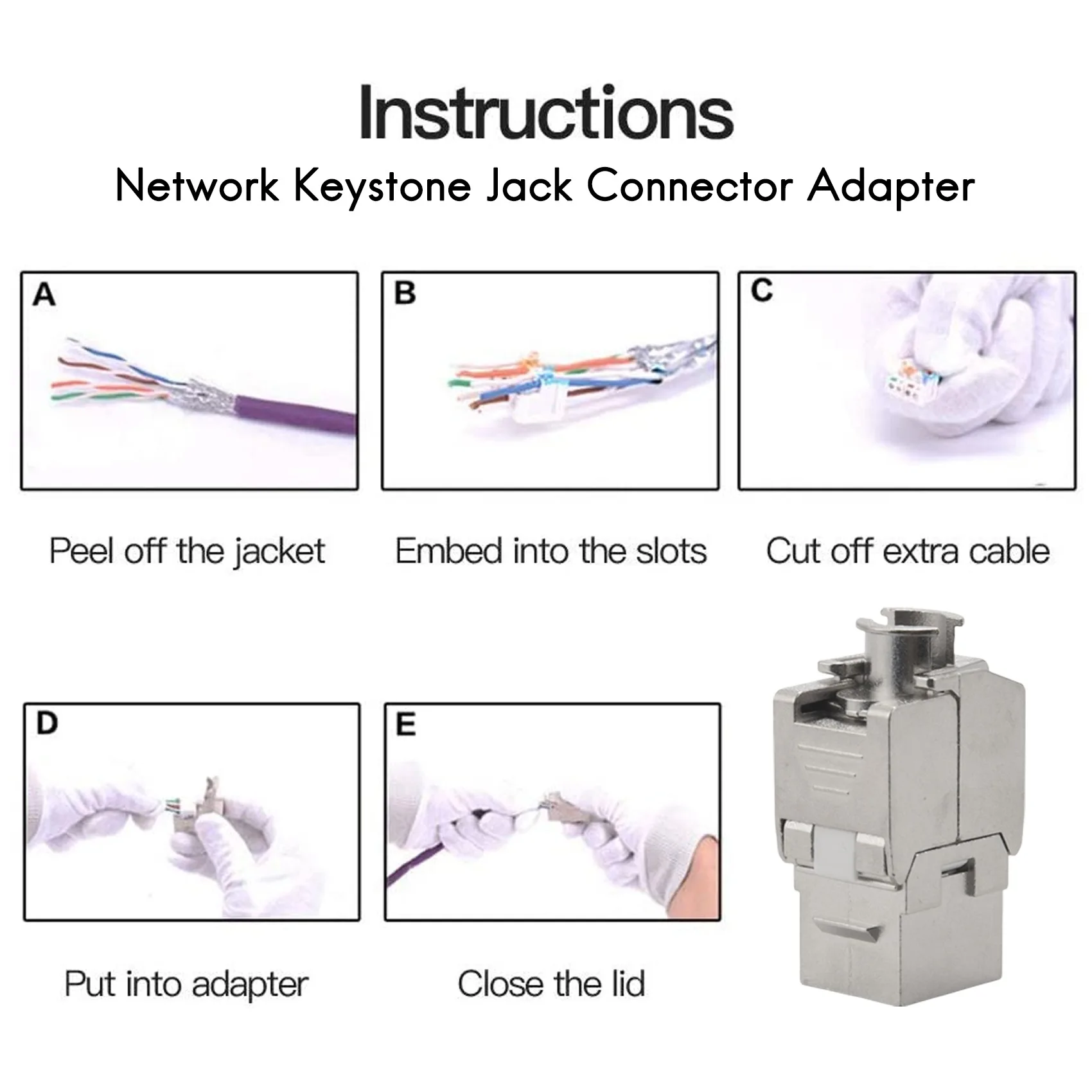 12 Stuks RJ45 Keystone Cat7 Cat6A Afgeschermde FTP Zinklegering Module Netwerk Keystone Jack Connector Adapter 10 Gb Netwerk