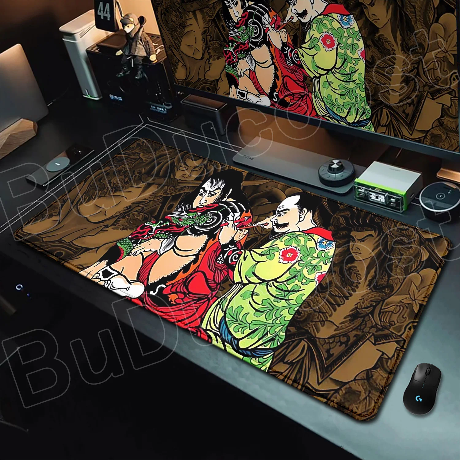 

XXL Retro Japanese Style Mouse Pad Non-slip Rubber Dragon Tiger Cat Mousepad Laptop Gaming PC Accessories Table Mats Desk Carpet