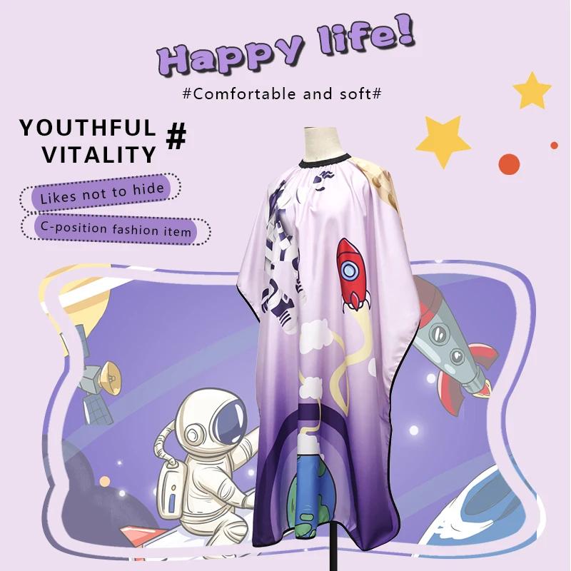 Kids Hairdresser Aprons Space Pattern Transparent Anti Static Haircut Capes Waterproof Aprons Eagle Shawls Barber Styling Tools