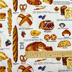 100% Cotton Fabric,European Style Bread Baguette Desserts Pattern,Digital Printing,Sewing Material,DIY Baby Dress,Tablecloth