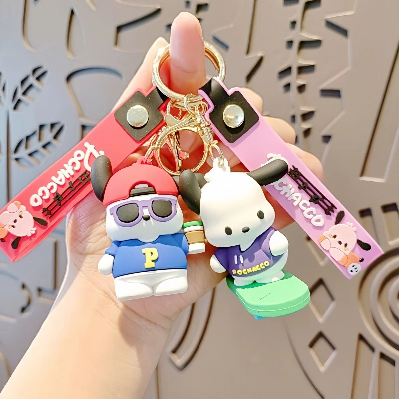 New Cute Sanrio Doll Model Keychain Anime Ice Cream Pochacco Children Pendant Keyring Girls Kawaii Women Bags Keychains Gifts