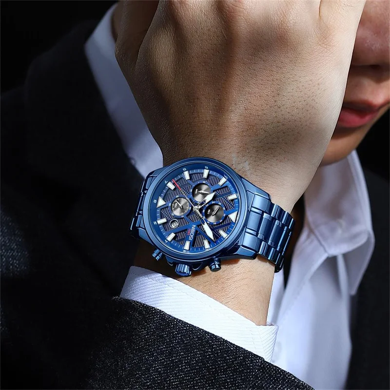 NIBOSI Mens Watches Top Brand Luxury Chronograph Quartz Watch Men Military Stainless Steel Sport Wristwatches Relogio Masculino