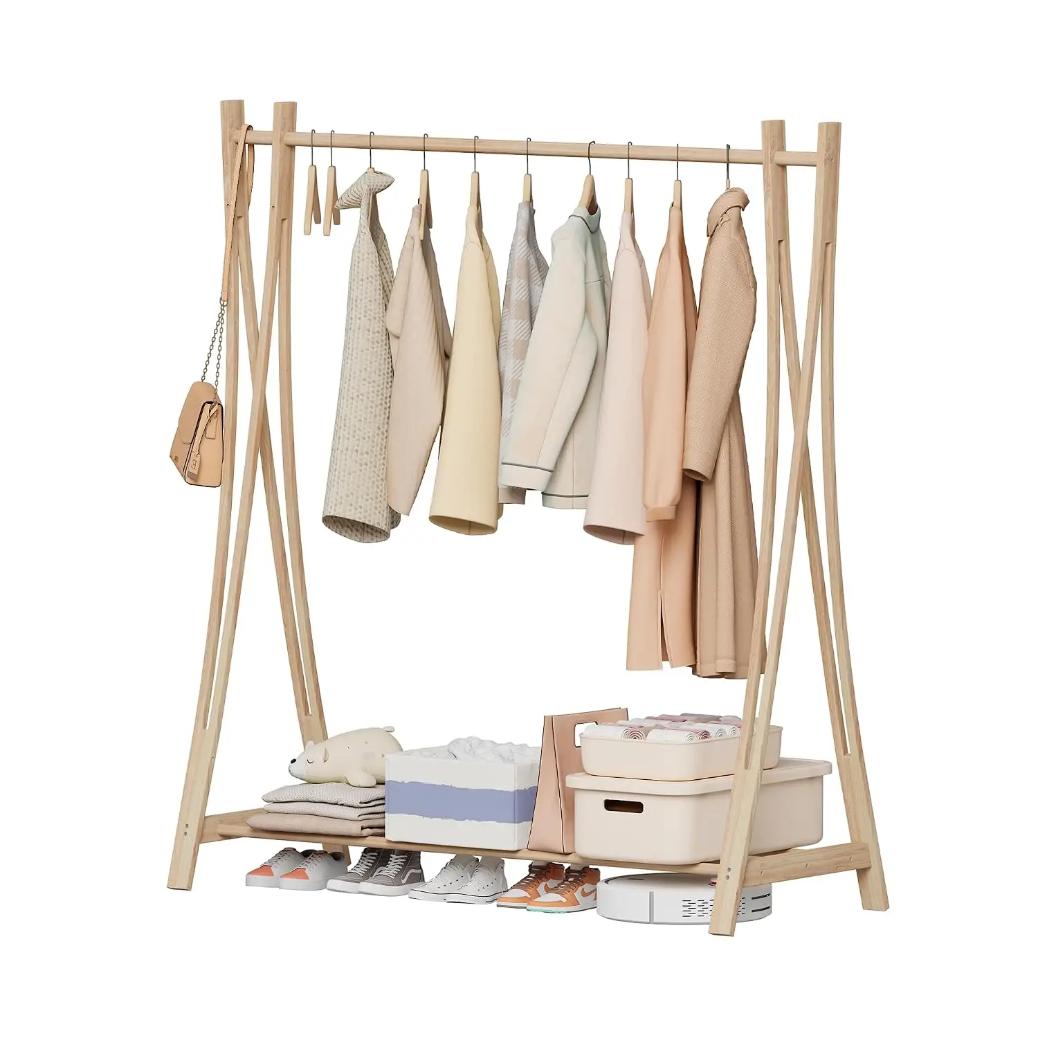 Wooden Retail Clothes Rack With Shelf, 52