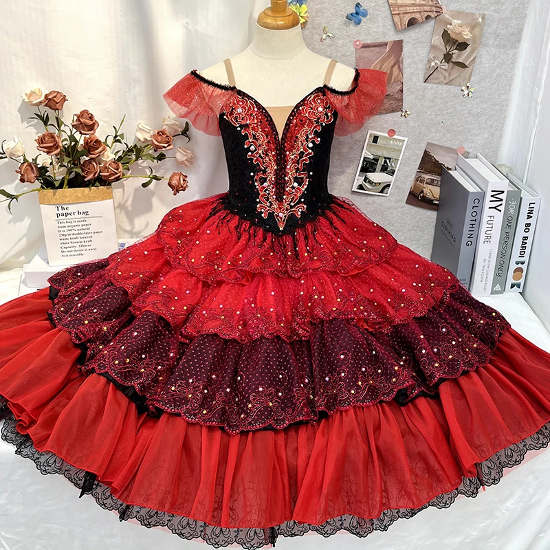 Tutu de Ballet professionnel Kitri Don Quichotte, Costume de ballerine espagnole sur mesure pour spectacles superbes, Tutu romantique