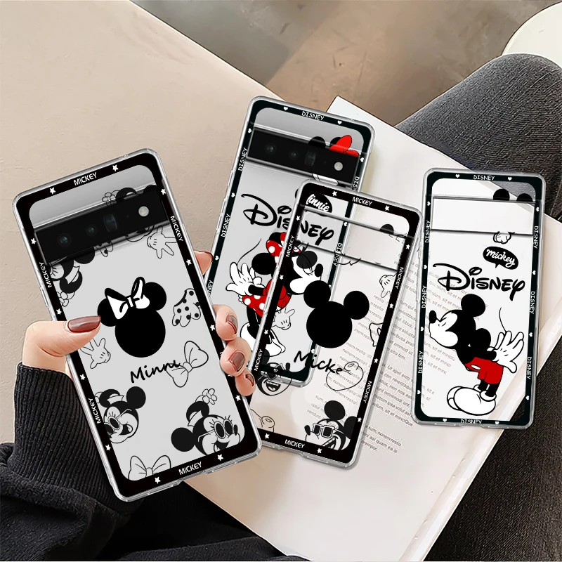 Mickey Mouse Logo Minnie Shockproof Case For Google Pixel 8 7 6 Pro 7a 6a 5 5a 4 4a XL 5G Transparent Phone Cover