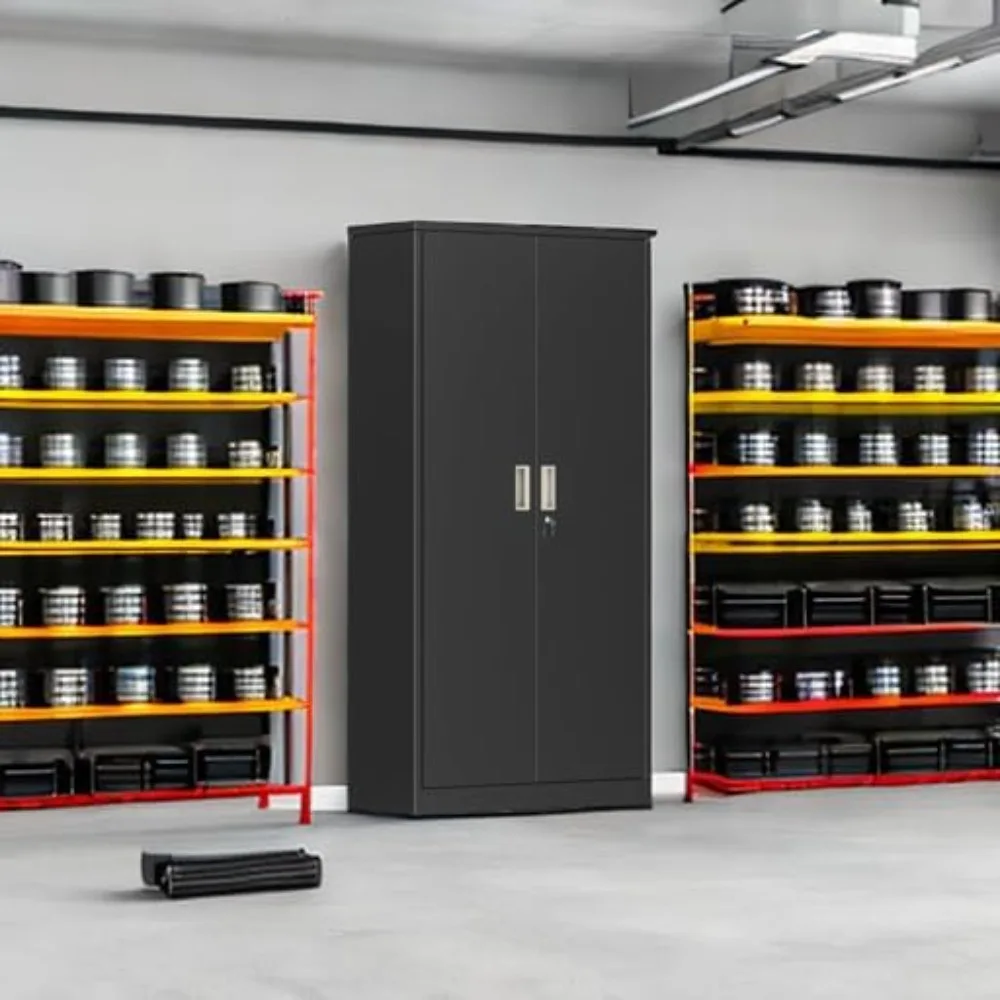 

Metal Garage Storage Cabinet with with Pegboard,Black Tool Steel Cabinet with Doors and Adjustable Shelves,