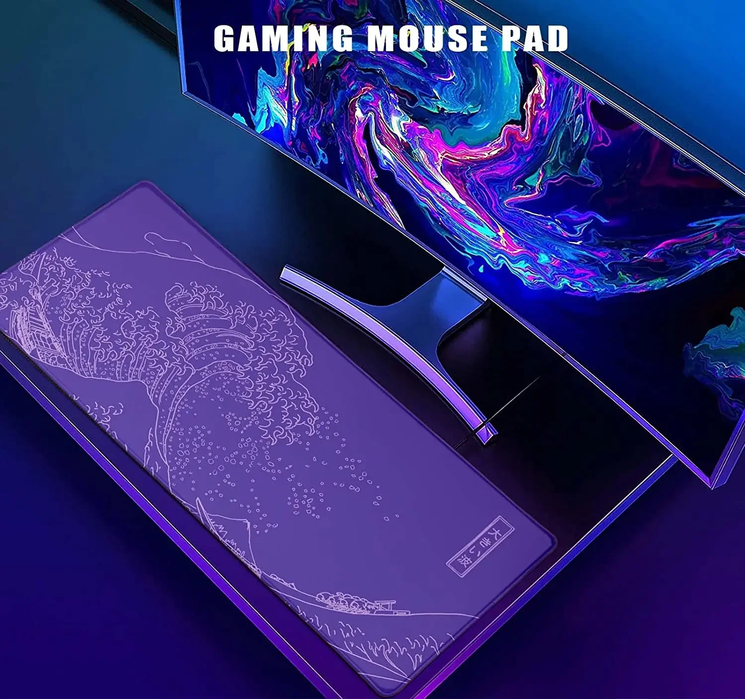 Great Wave XXL Gaming Mouse Pad Purple Minimalist Japanese Desk Mat Cute Gamer Aesthetic Mousepad Extended Non-Slip Rubber Base