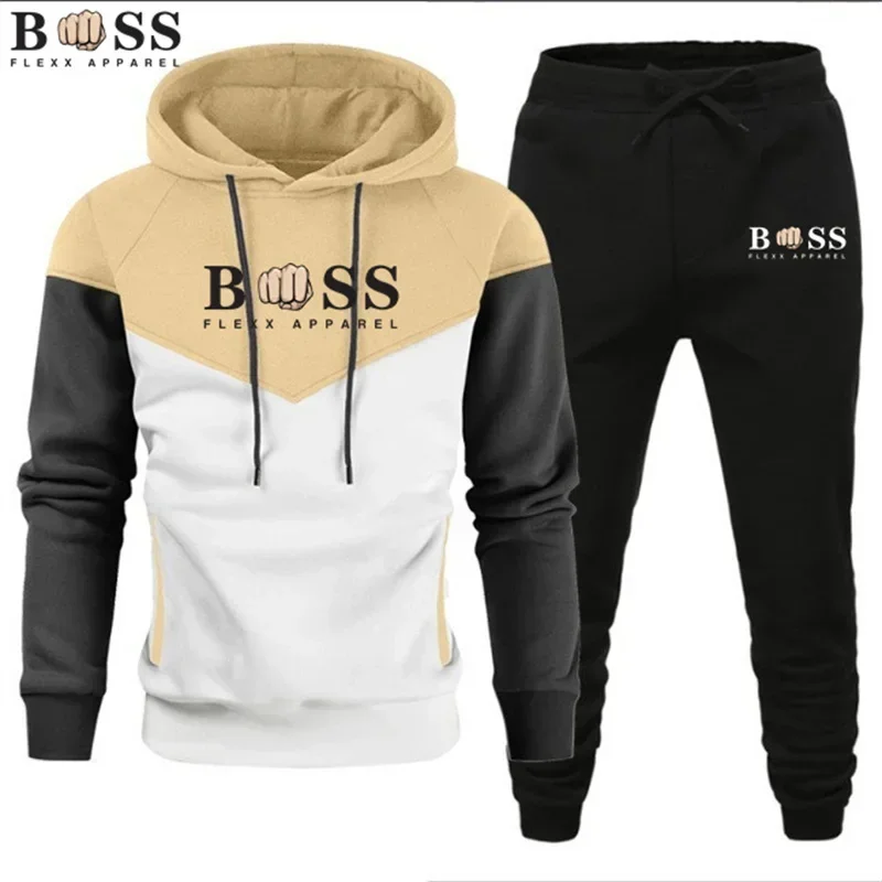 2023 Spring Brand Men Splash Ink Hoodies Sweatshirt+Sweatpants Suit Autumn Winter Warm Tracksuit Sets Men\'s Hooded Outwear