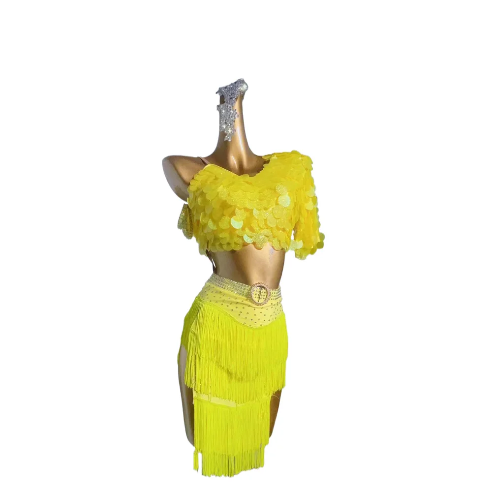 مسابقة الرقص اللاتينية الراقية فستان مخصص الترتر شرابة نمط رومبا تشاتشا تانجو أداء فستان أسود لحمام السباحة