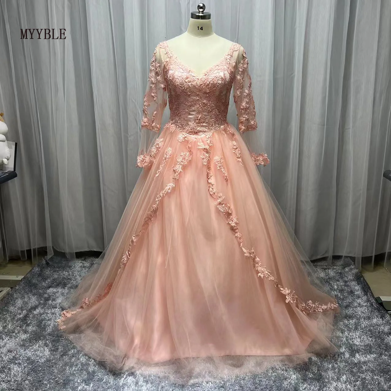 Gaun Pesta Lengan Panjang Buatan Kustom Gaun Prom Quinceanera 2022 Gaun Manis Applique Renda 16 untuk 15 Tahun Vestidos De