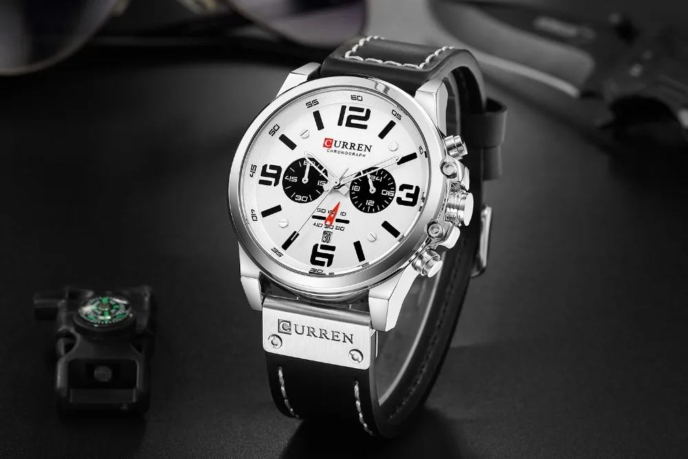 CURREN 8314 Herren Business-Armbanduhr mit Lederarmband, Wasserdicht mit Kalender, Lässige 6-Zeiger Quarzuhr – Detail 7