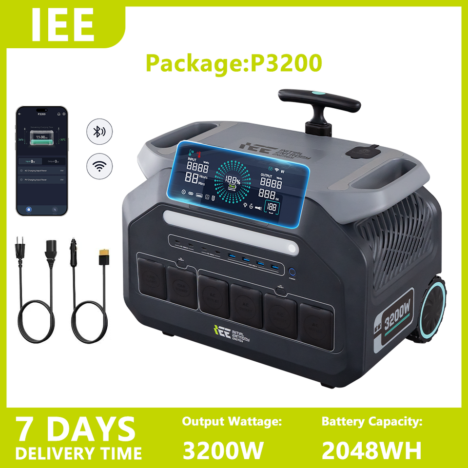 IEE P3200 Power Station 3200W Solar Generator (maximum output 6400W) 16 Output Ports 2048Wh EV-Grade LiFePO4 Battery APP Control Mobile Power for Home RVs Outdoor Camping