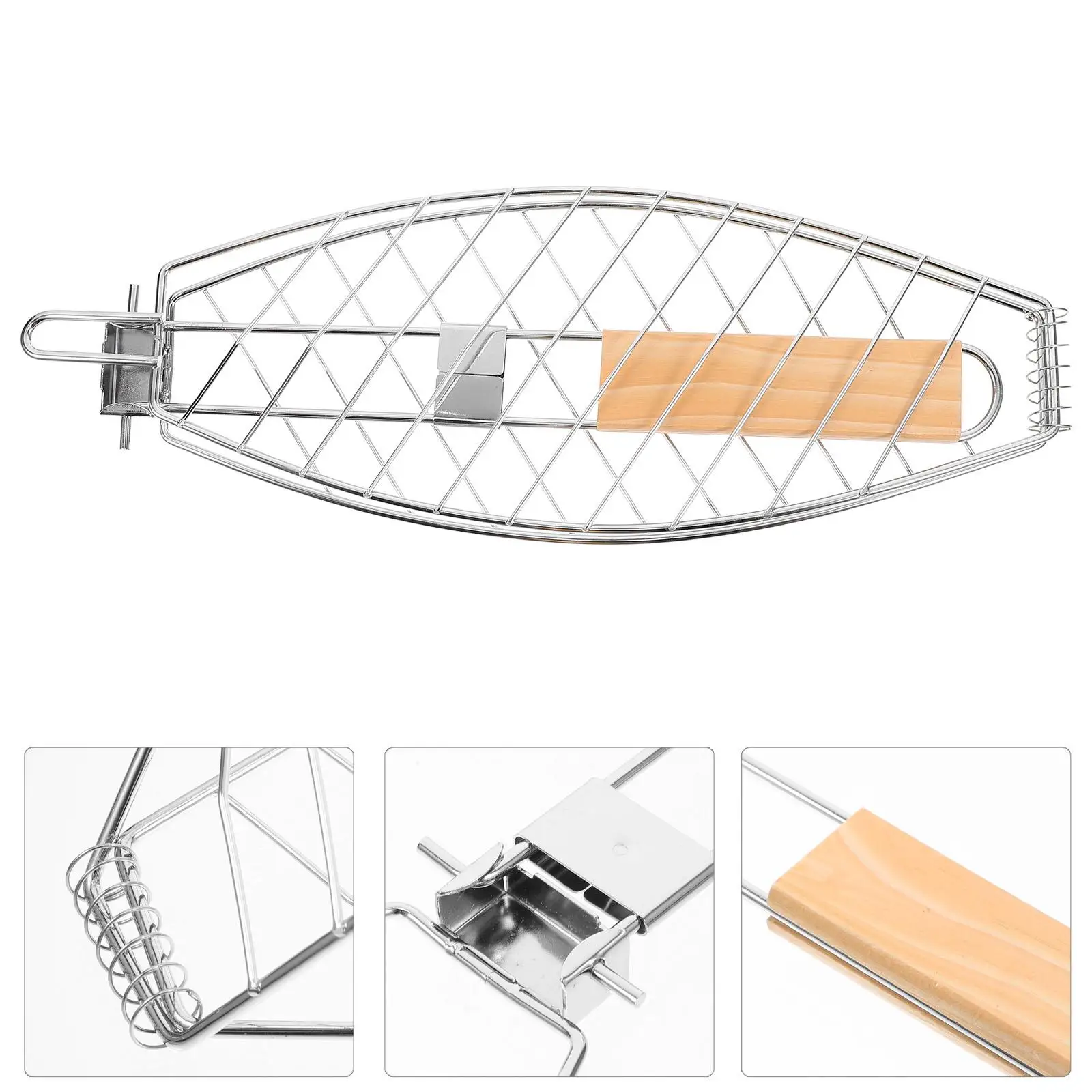 Grilled Fish Clips Mesh Rack Barbecue Stainless Steel Grilling Accessories Wood Net for Bbq