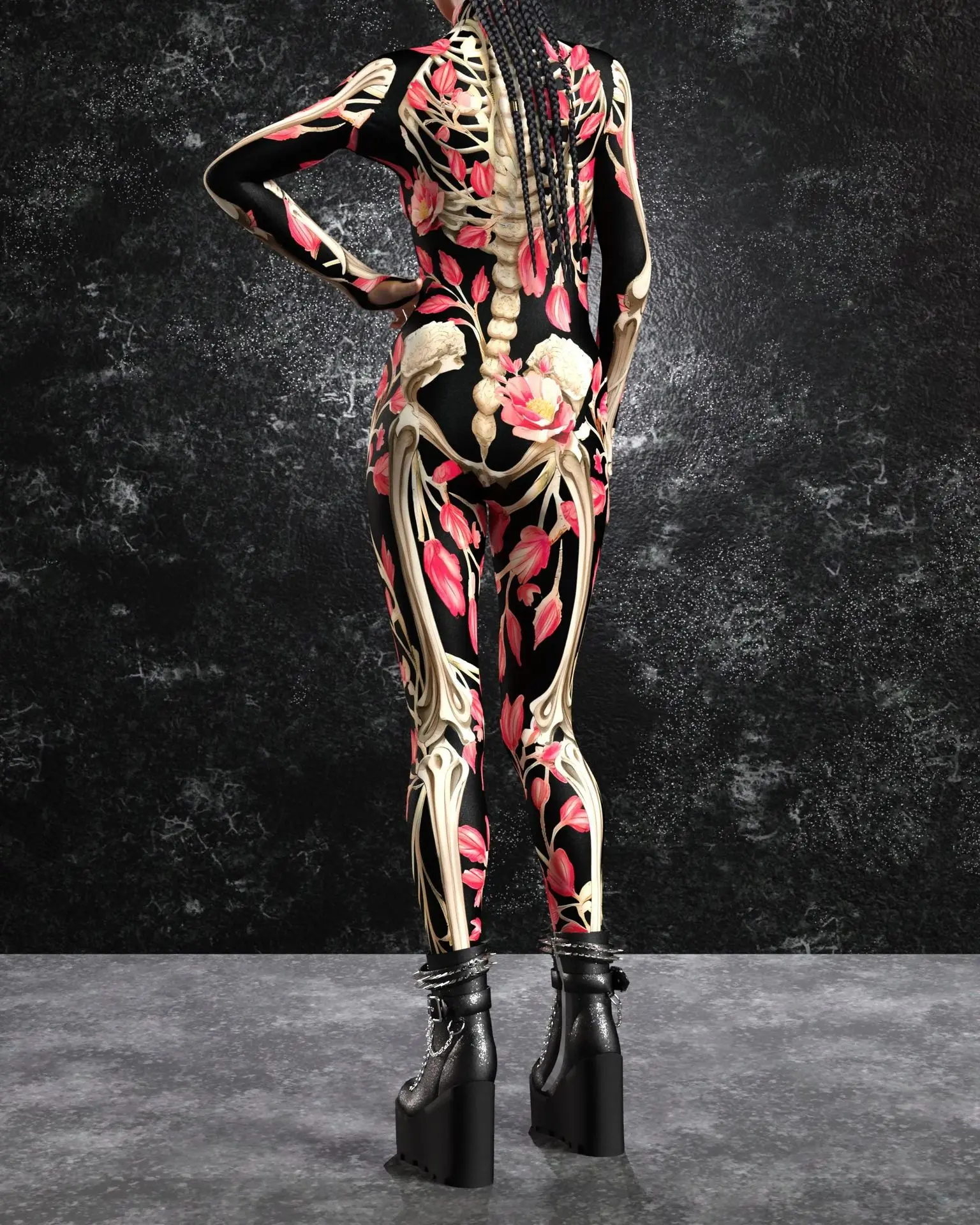 Halloween-Horror-Party Damen Sexy Mehrfarbiger Totenkopf-Print Jumpsuit Kleidung für Feiertagspartys, Maskenbälle und Bühnenauftritte – Detail 13