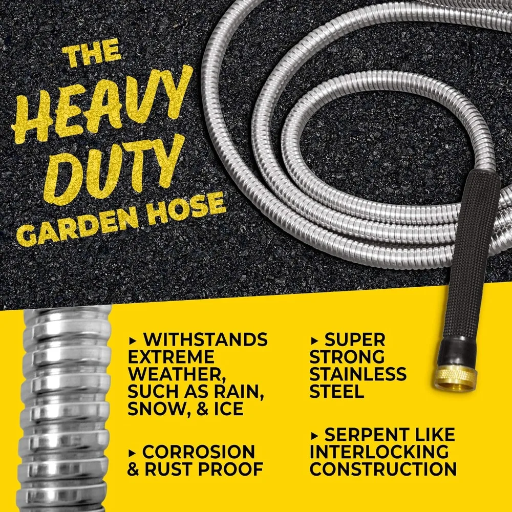 100FT Stainless Steel Garden Hose with Nozzle - Heavy Duty, Rust Proof, 500 PSI, Lightweight & Flexible