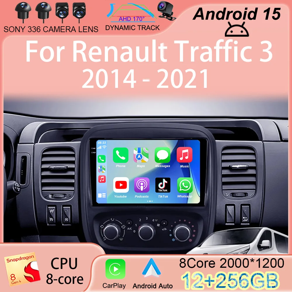 

Android 15 Auto Car Radio For Renault Traffic 3 2014-2021 For Opel Vivaro B 2014-2018 Multimedia Video Player Navigation GPS DSP