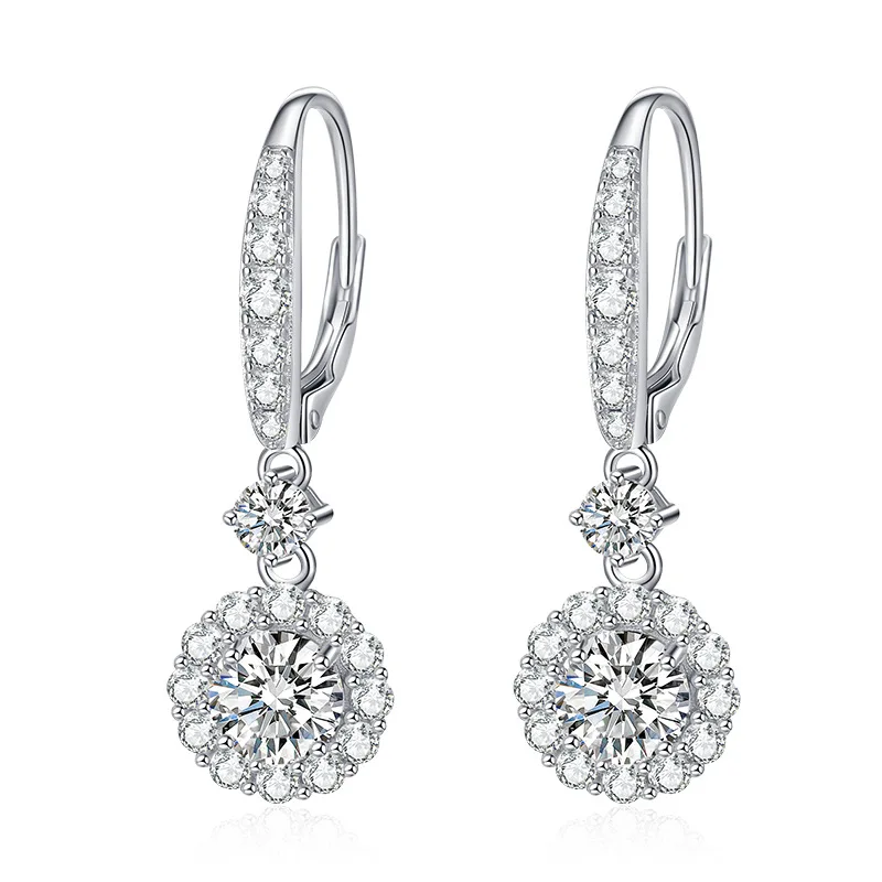 2024 new 925 sterling silver round diamond flower earrings with a high-end feel, niche atmosphere, and versatile earrings