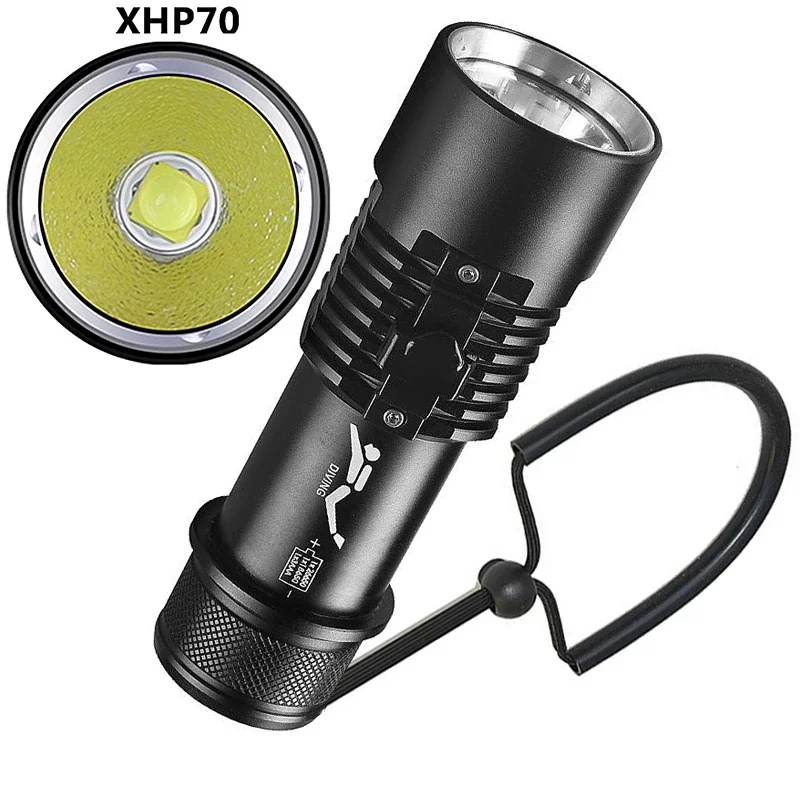 New XHP70 Scuba Diving Flashlight 200M IPX8 Waterproof Underwater Torch Bright LED Submarine Safety Light for Underwater