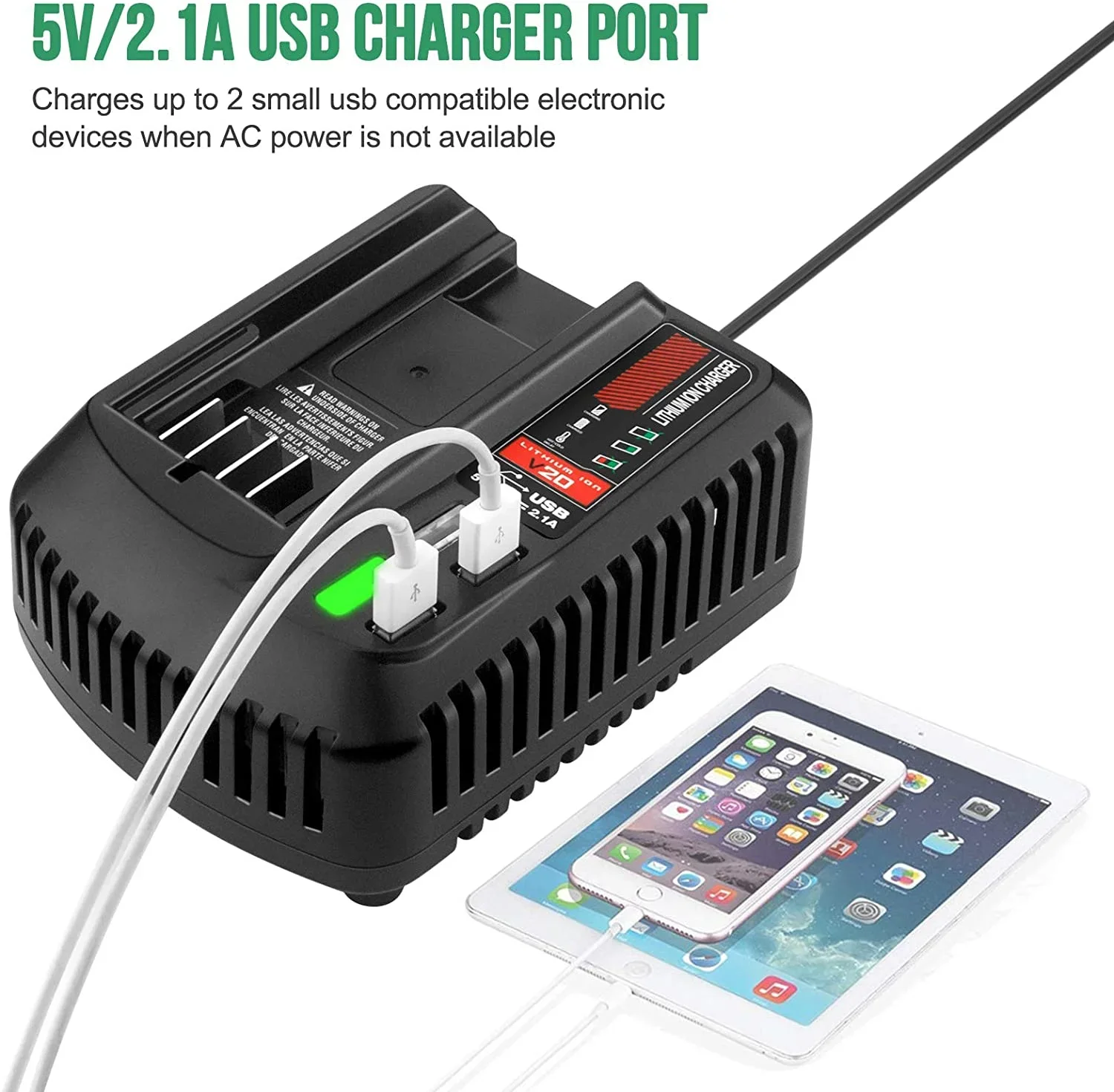 20V 2A Li-ion Battery Charger For Craftsman CMCB02 Rechargeable Power Tool Lithium Battery Charger With Dual USB