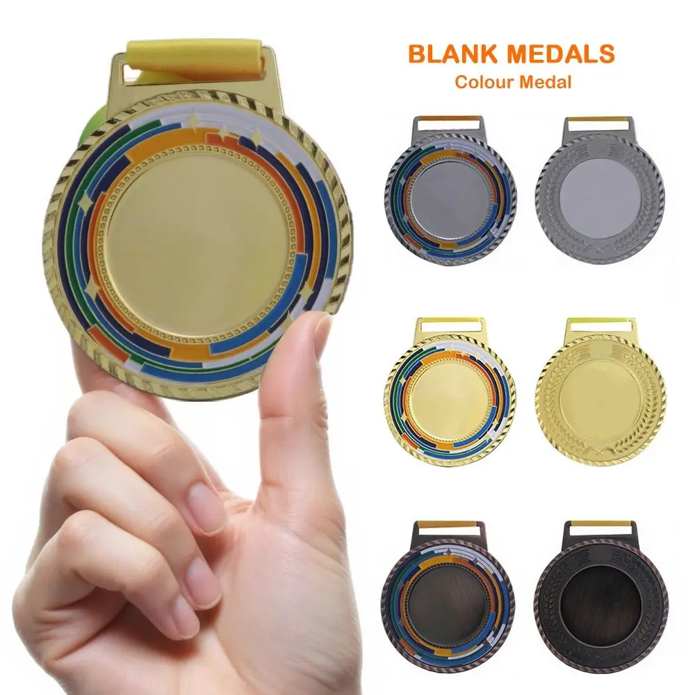 Color Ribbon Blank Medals Gold Silver Bronze 7.5x6.5mm Gold Silver Bronze Medal Souvenir Universal Bronze Color Medal