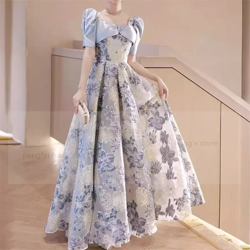 

Jacquard Floral Dress Host Luxury French Graduation Banquet Dress Women Princess Style Vestidos Lady Robe De Soiree Big Size 3Xl