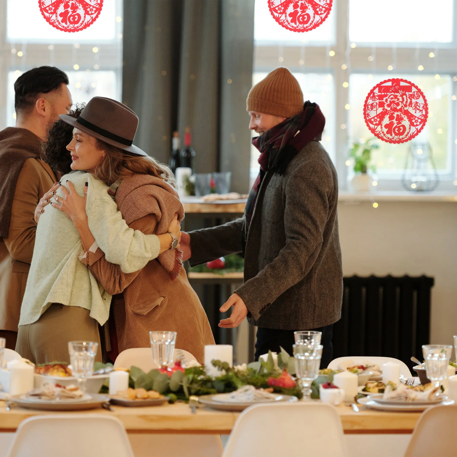 10 قطعة ملصقات نافذة سنة البقرة نعمة شخصية ثابتة شارات زجاجية تقليدية السنة الصينية الجديدة نافذة فيلم مهرجان الربيع