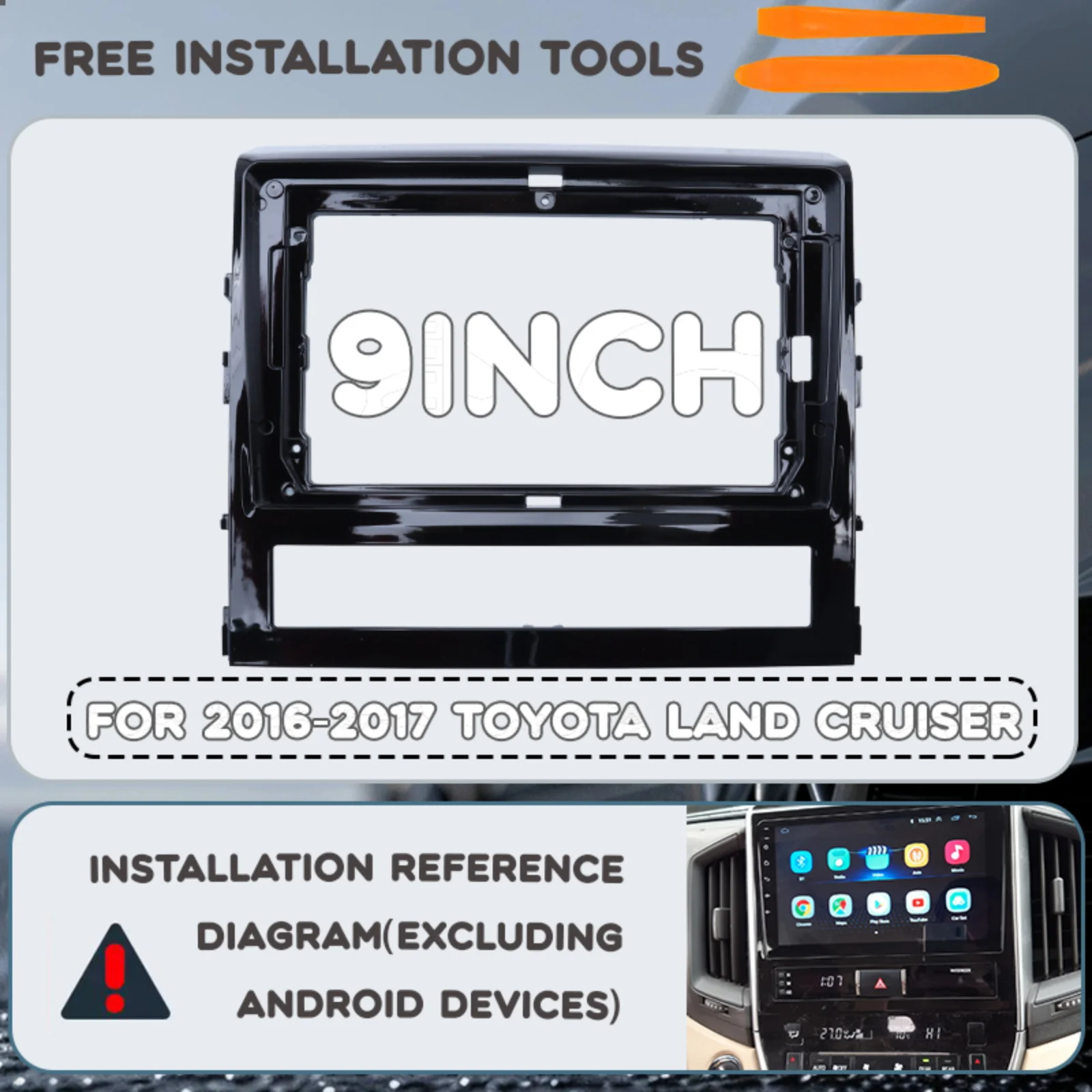 2 Din Car Kit panel For 2016-2017 Toyota Land Cruiser 9INCH Automotive center console frame fascia radio Android dashboard DVD