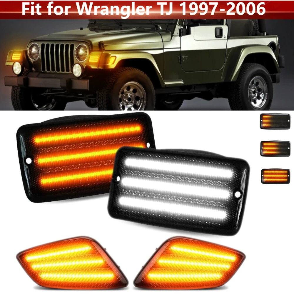 

4Pcs/set Fron Bumper LED Turn Signal Lights Fender Side Marker Lamps for Jeep Wrangler TJ 1997-2006