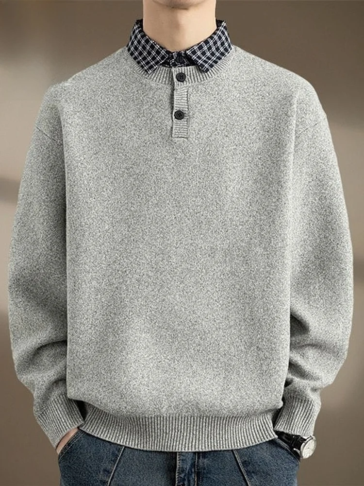 

Мужской вязаный свитер: теплый, повседневный, базовый слой, трикотаж, деловой повседневный стиль, из смесового полиэстера, с длинным рукавом