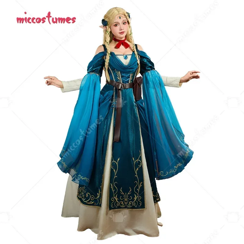 Miccostumes 여성용 Marcille Donato 코스프레 의상 벨트 초커가있는 중세 드레스