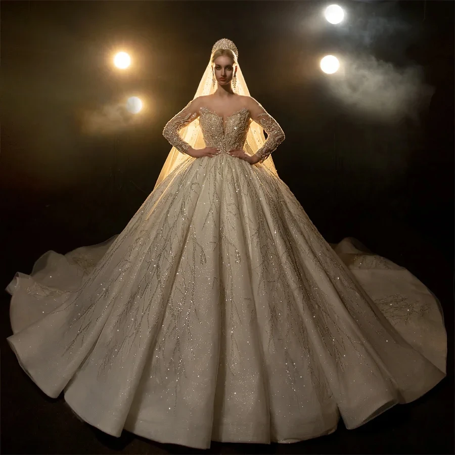 

Customized Exquisite Beading Princess Wedding White Dresses 2026 for Bride Off Shoulder Sleeveless Women Glitter Ball Bridal