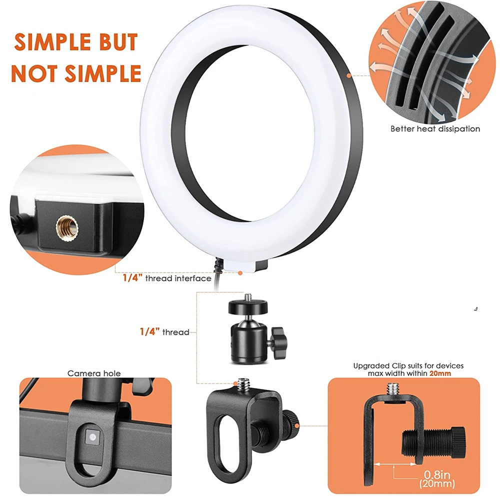 Ring Light LED Lamp Lighting With Clip On Laptop Computer For Video Conference Zoom Webcam Chat Live Streaming Youtube