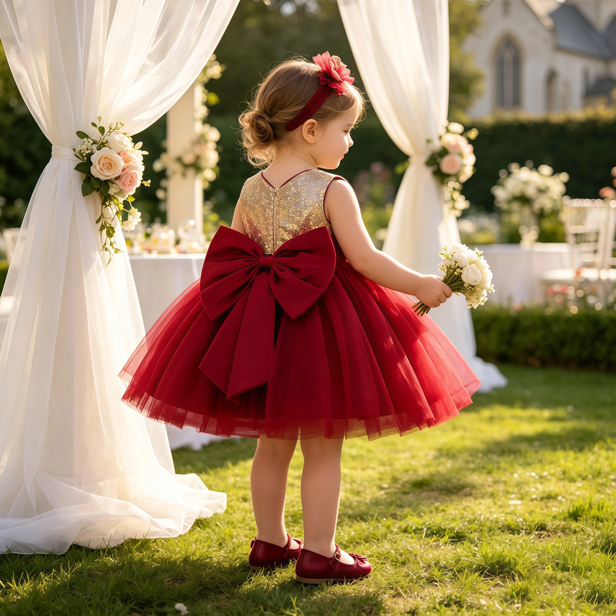 Kleinkind-Kleid mit Schleife für Weihnachtsfeier, Tüll-Hochzeitskleid mit Pailletten, Prinzessinnenkleid für den 1. Geburtstag, Mädchen-Brautjungfernkleid, Festkleid für Kinder