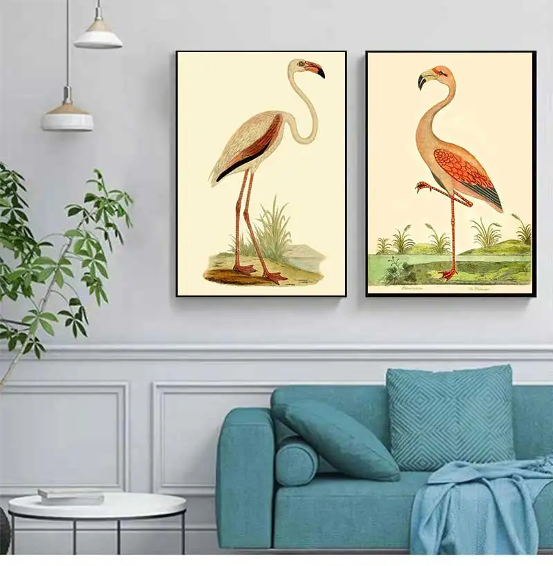 Impresiones de pájaros Vintage, póster de flamenco, arte de pared, regalo para amantes de los animales naturales, decoración Tropical para la habitación del hogar, pintura en lienzo