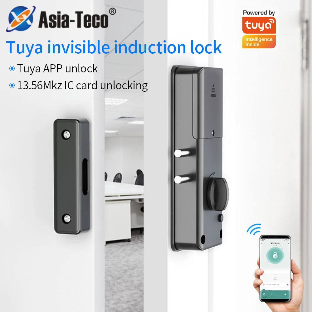 tuyaアプリ対応-リモコンicカードロック-目に見えない自動モーターロック-家庭用木製ドア設置
