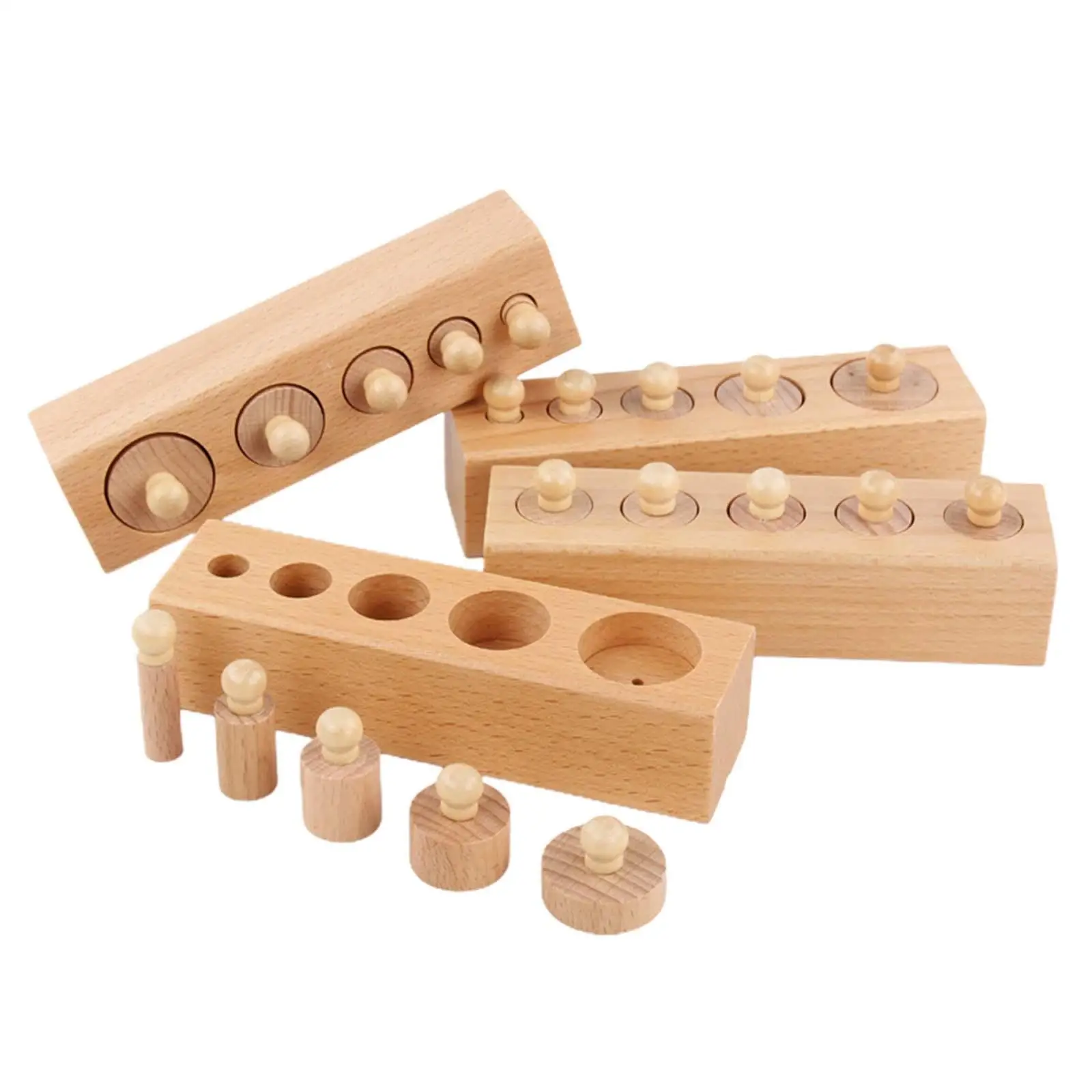 4Pcs Cylinder Socket Toy Puzzle Observation Coordination Wooden Cylinders Ladder Blocks for School Preschool Toys Kids Toddlers