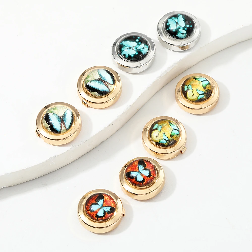 8 أنماط بيان رجل كابوشون الزجاج فراشة صورة فنية غطاء أزرار المشبك الألوان الذهبية والفضية مطلي #1