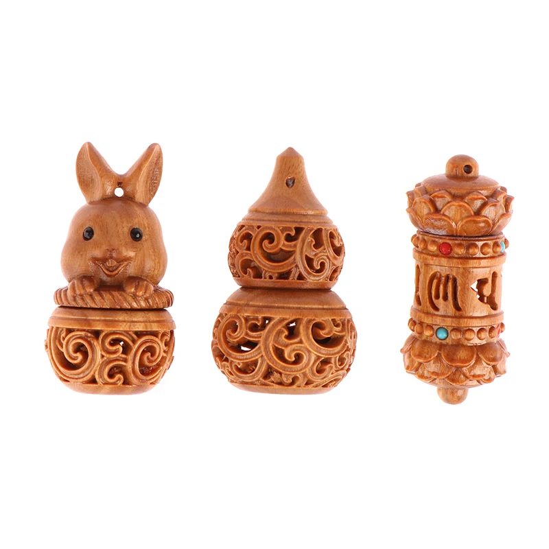 Rabbit Solid Wood Medicine Pill Box Mini Sandalwood Rescue Pill Case Portable Storage Sealed Outdoor First Aid Tool Keychain