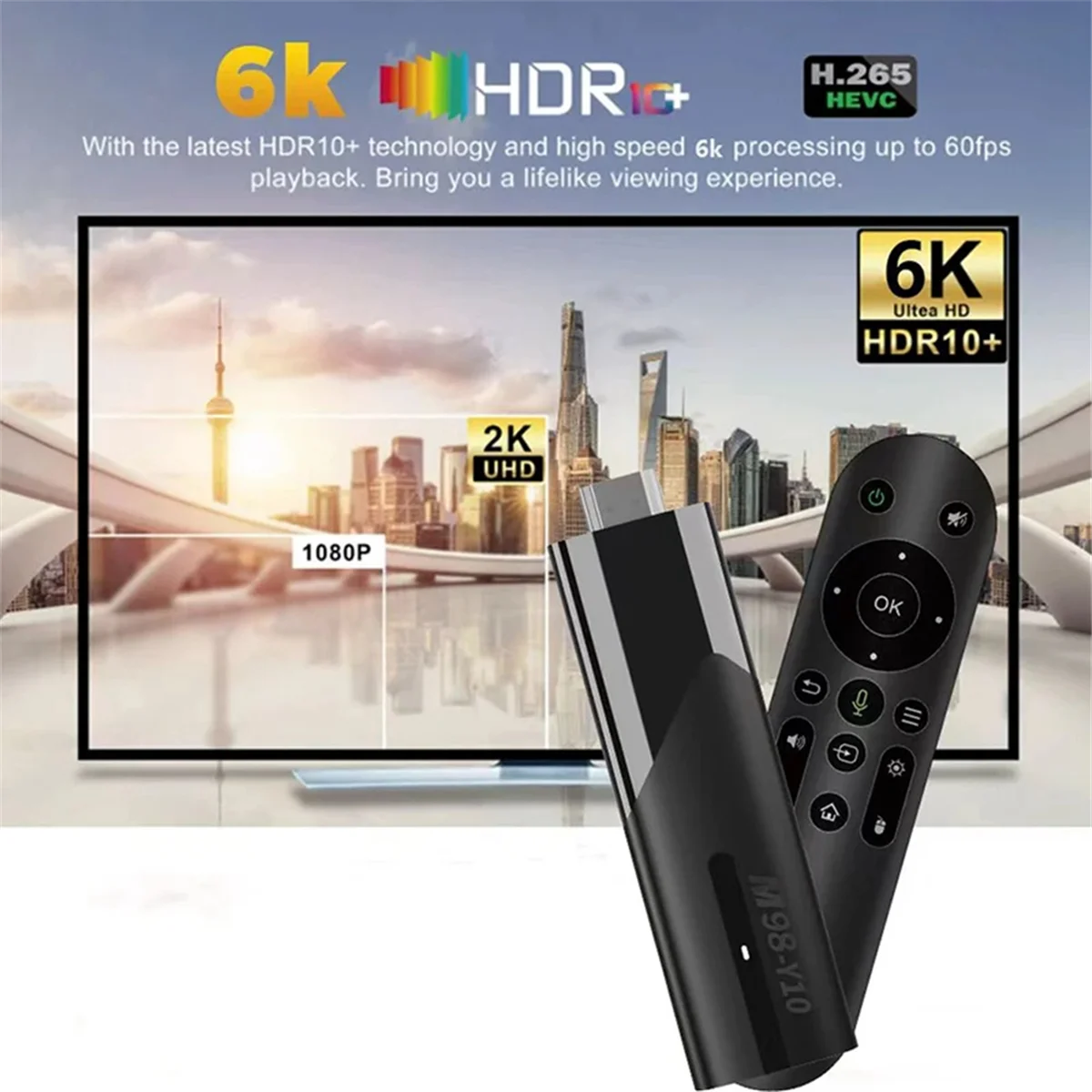 

T06C-M98 Y10 Smart TV Stick Android 13 BT 5.0 ATV Allwinner H618 2.4G 5G Dual Wifi HDR10 6K Медиаплеер ТВ-приставка